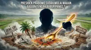 Presiden Prabowo mulai makan bagian tengah bubur panas