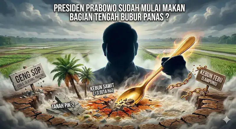 Presiden Prabowo mulai makan bagian tengah bubur panas